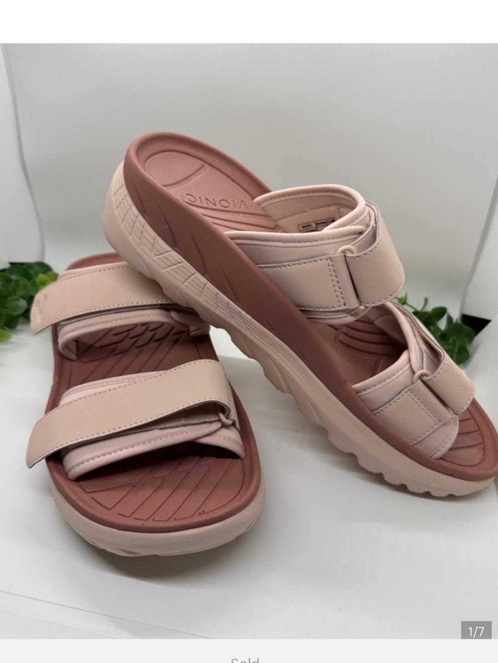Vionic Two-Tone Blush and Dusty Rose Slide Sandals